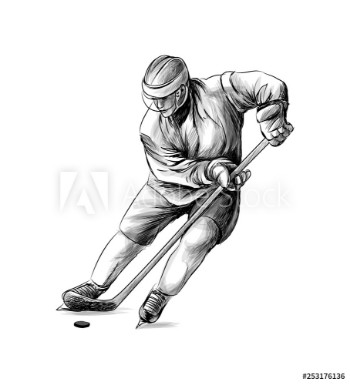 Picture of Hockey player Hand drawn sketch Winter sport